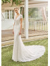 Cap Sleeves Ivory Lace Stunning Mermaid Wedding Dress